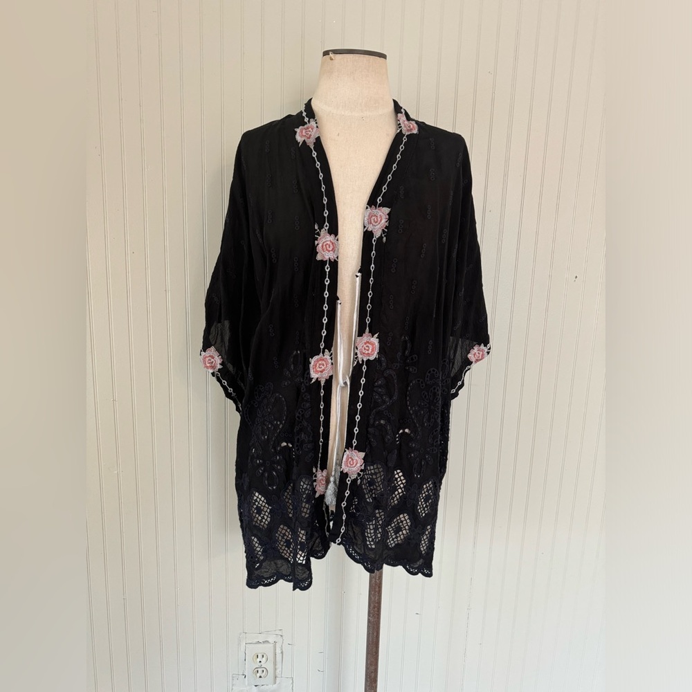 Johnny Was Black Embroidered Kimono